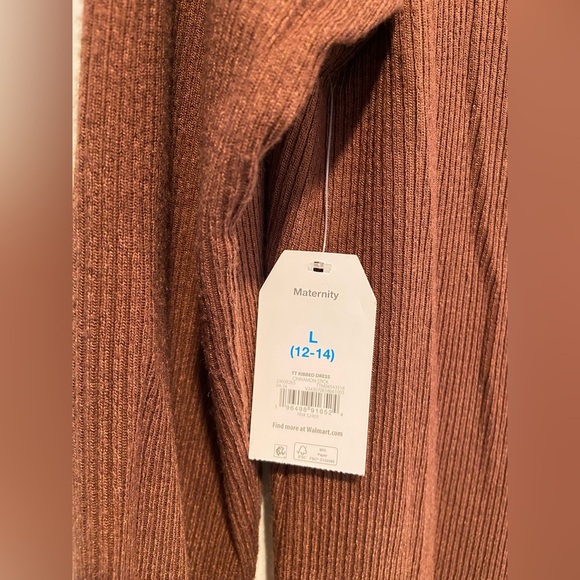 NWT Time & Tru Maternity Size L Brown Ribbed Knit Long Sleeve Maxi Dress - Picture 6 of 12